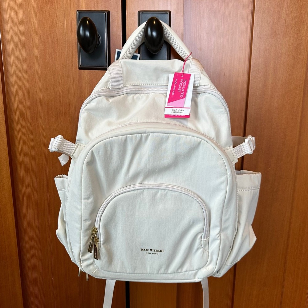 Isaac Mizrahi Insulated Expandable Backpack Cream Holds Stanley Tumbler